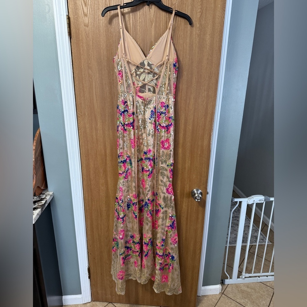 Gold and pink Floral Maxi Dress, Dear moon size 9 - Picture 6 of 14